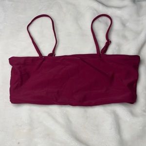 Maroon bandeau bikini top with removable straps